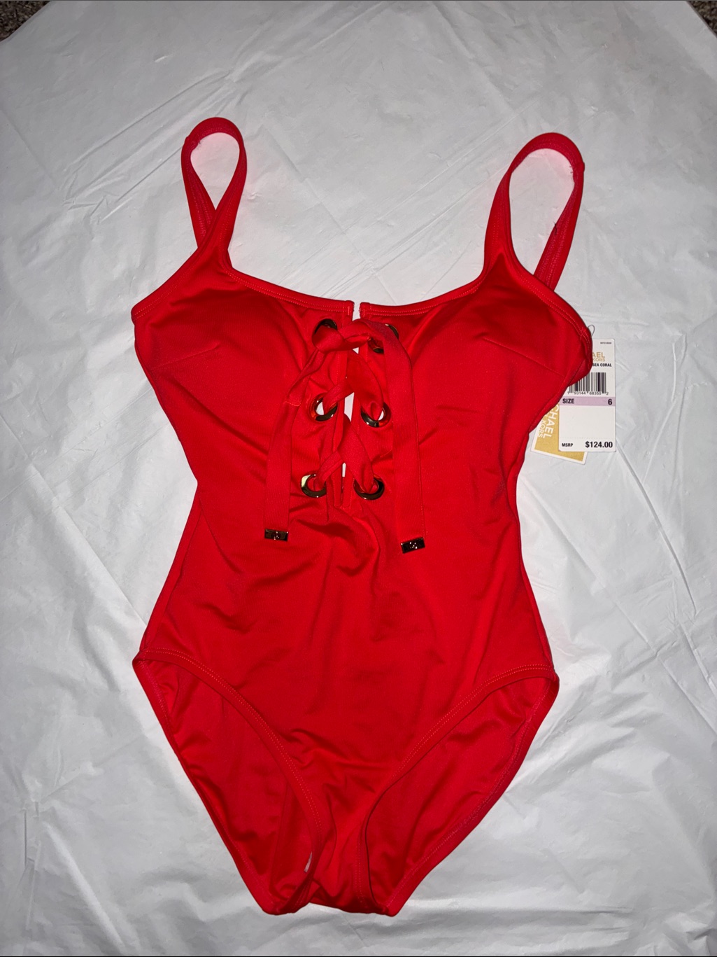 Michael Kors Red One-Piece Swimsuit With Gold-Tone Eyelets